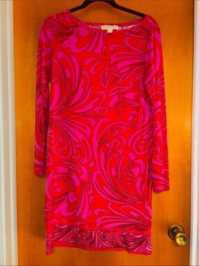 MICHAEL Michael Kors Red and Pink Long Sleeve Shift Dress